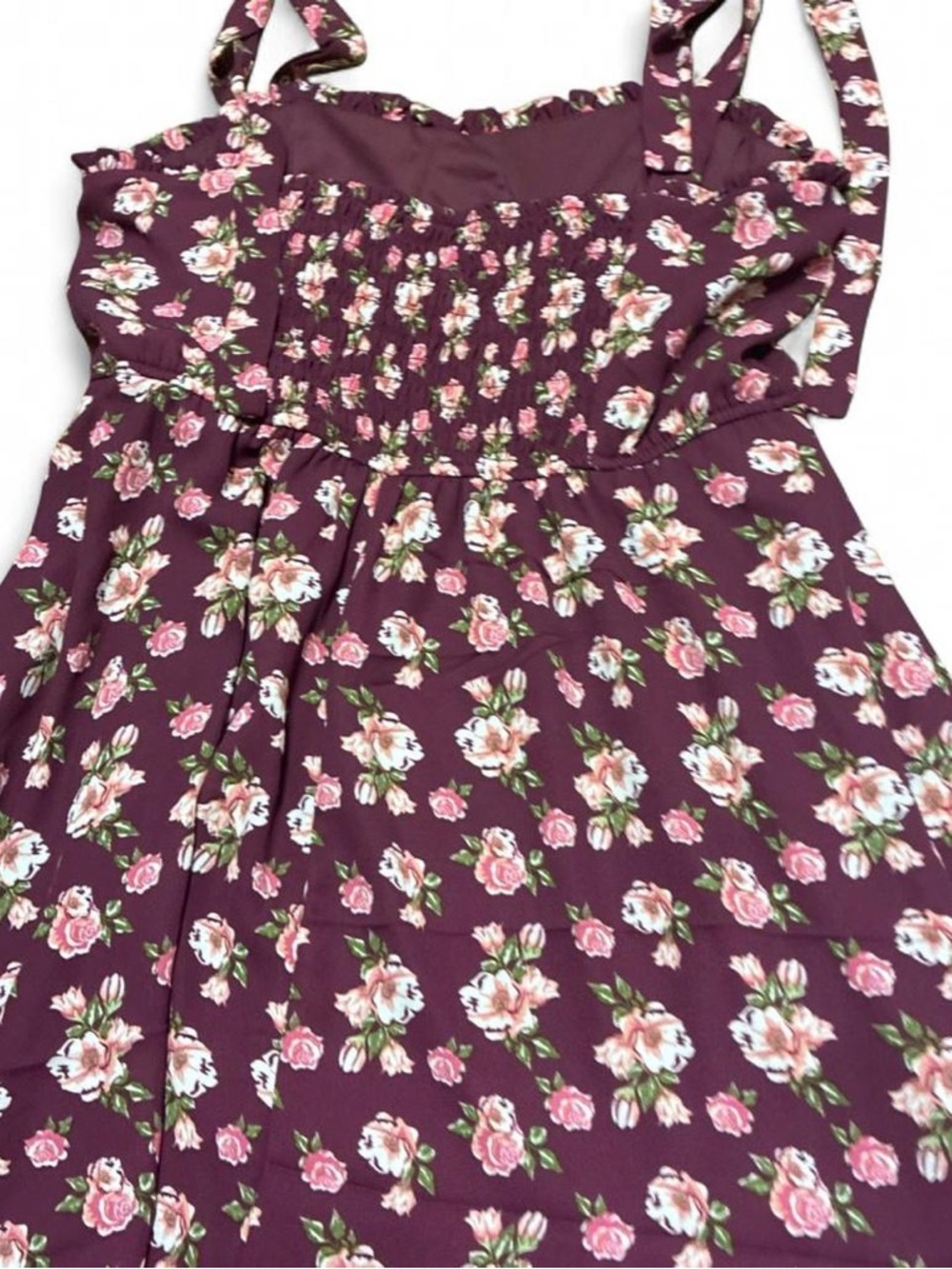 Altar’d State Floral Tie Strap Mini Dress Size M Burgundy Pink Cottagecore - Picture 5 of 8
